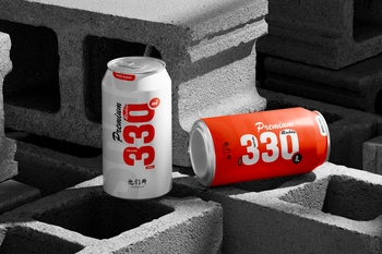 Two 330ml Soda Can Mockup On Brick