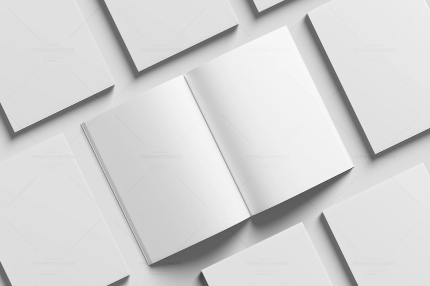 A4 Magazine Mockup Grid From Top View
