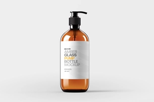 Amber Glass Pump Bottle Mockup in Studio Light