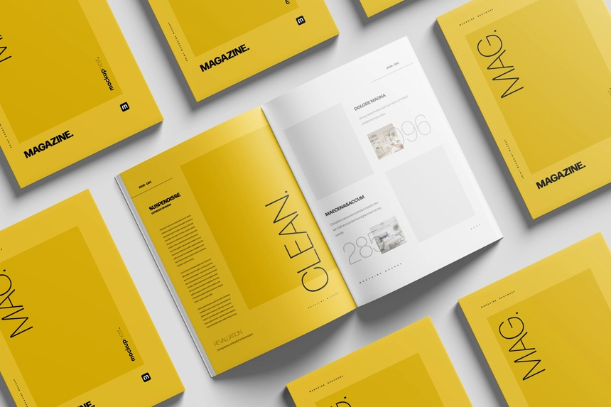 A4 Magazine Mockup Grid From Top View