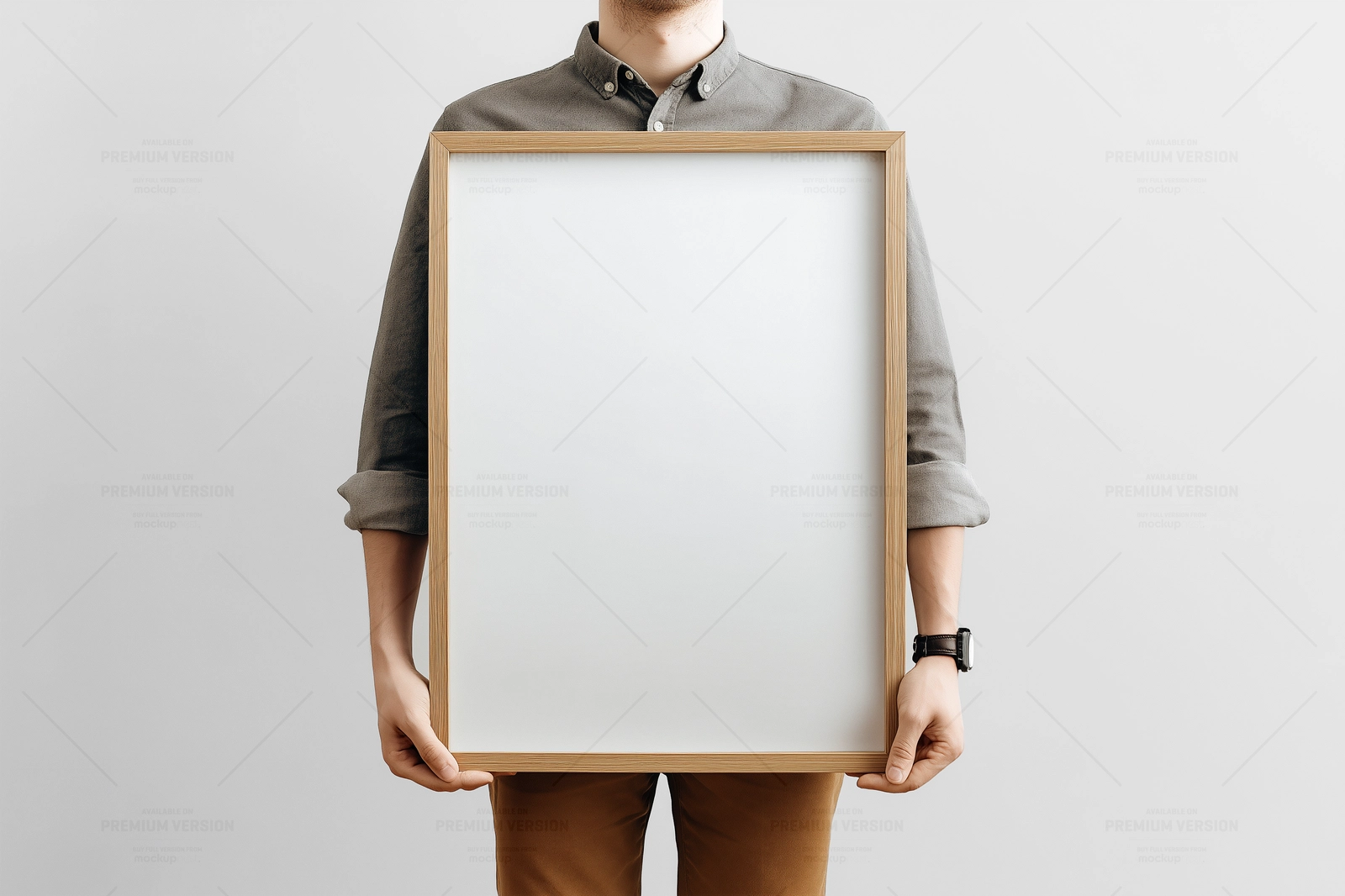 Minimal Wooden Frame Poster Mockup Held in Hands Indoors