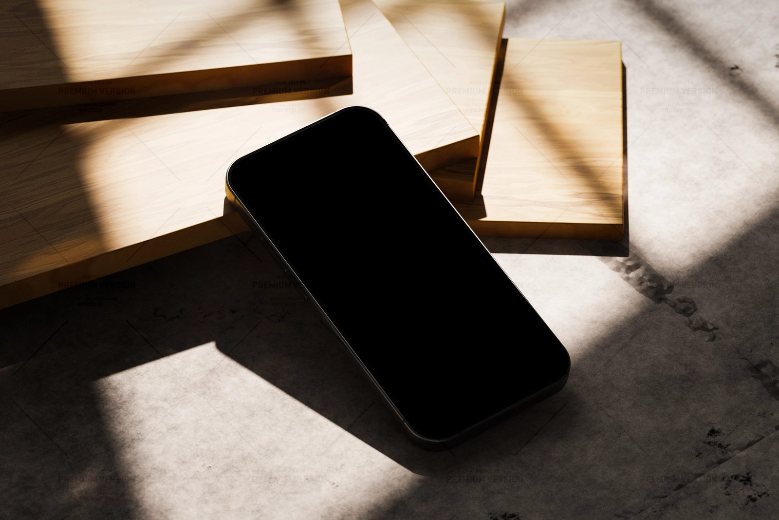 iPhone 16 Pro Mockup PSD On Wood In Bright Light
