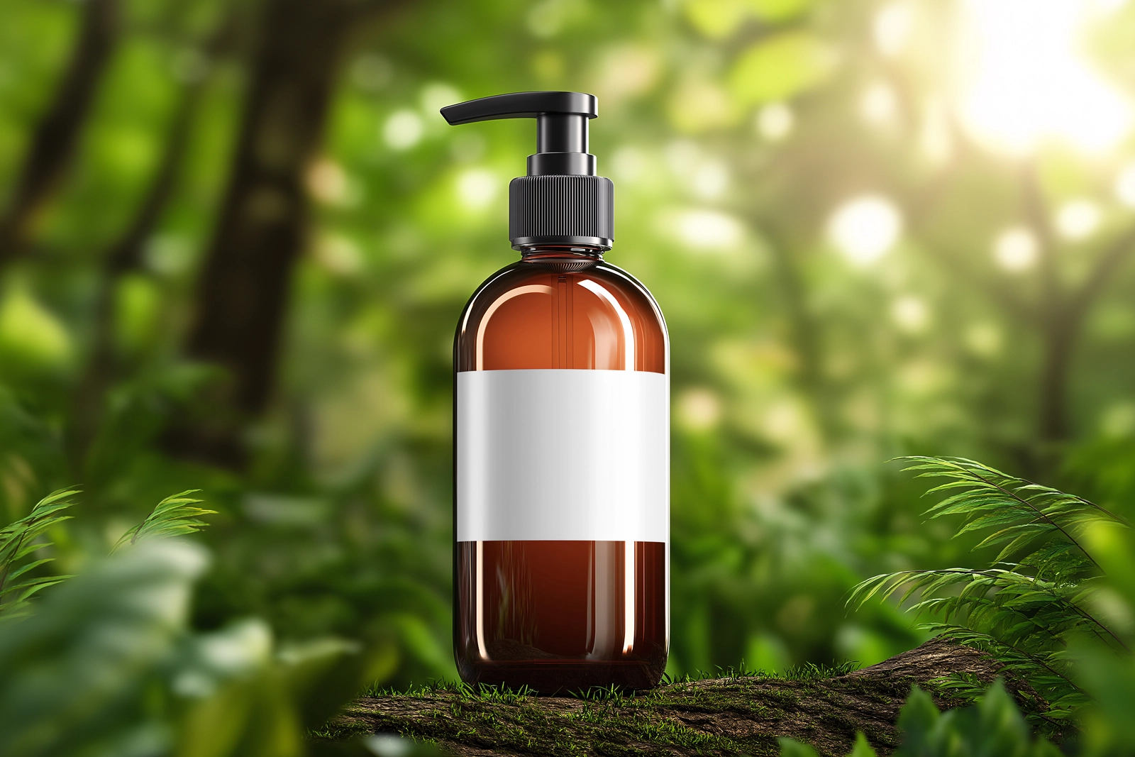 Free Amber Glass Pump Bottle Mockup – Eco Scene