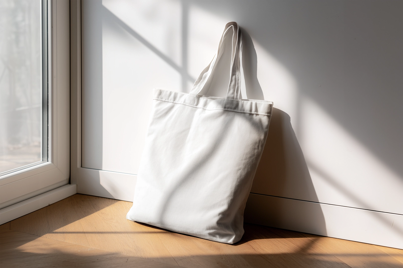 Free PSD Canvas Bag Mockup Beside Window Indoor