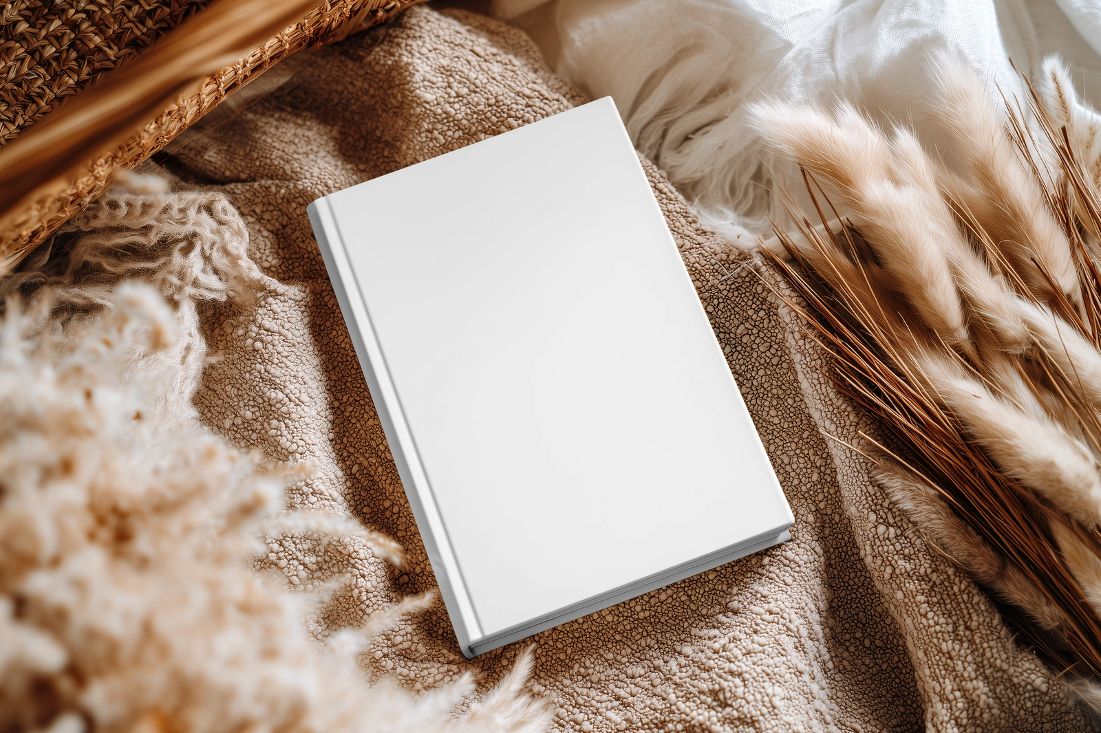 Free Hardcover Book Cover Mockup on Cozy Fabric Scene