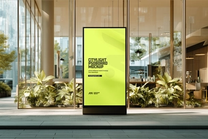 Citylight Board Mockup in Modern Urban Glass Building Environment