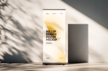 Minimal Roll Up Banner Mockup with Natural Light Shadows