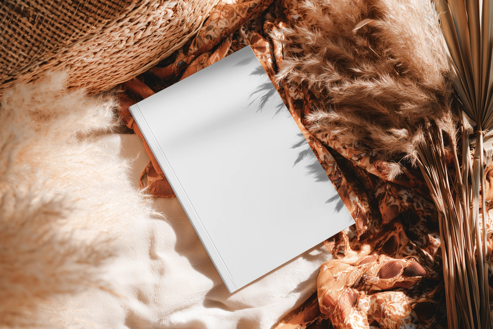 Free Softcover Book Mockup with Rustic Decor and Shadows