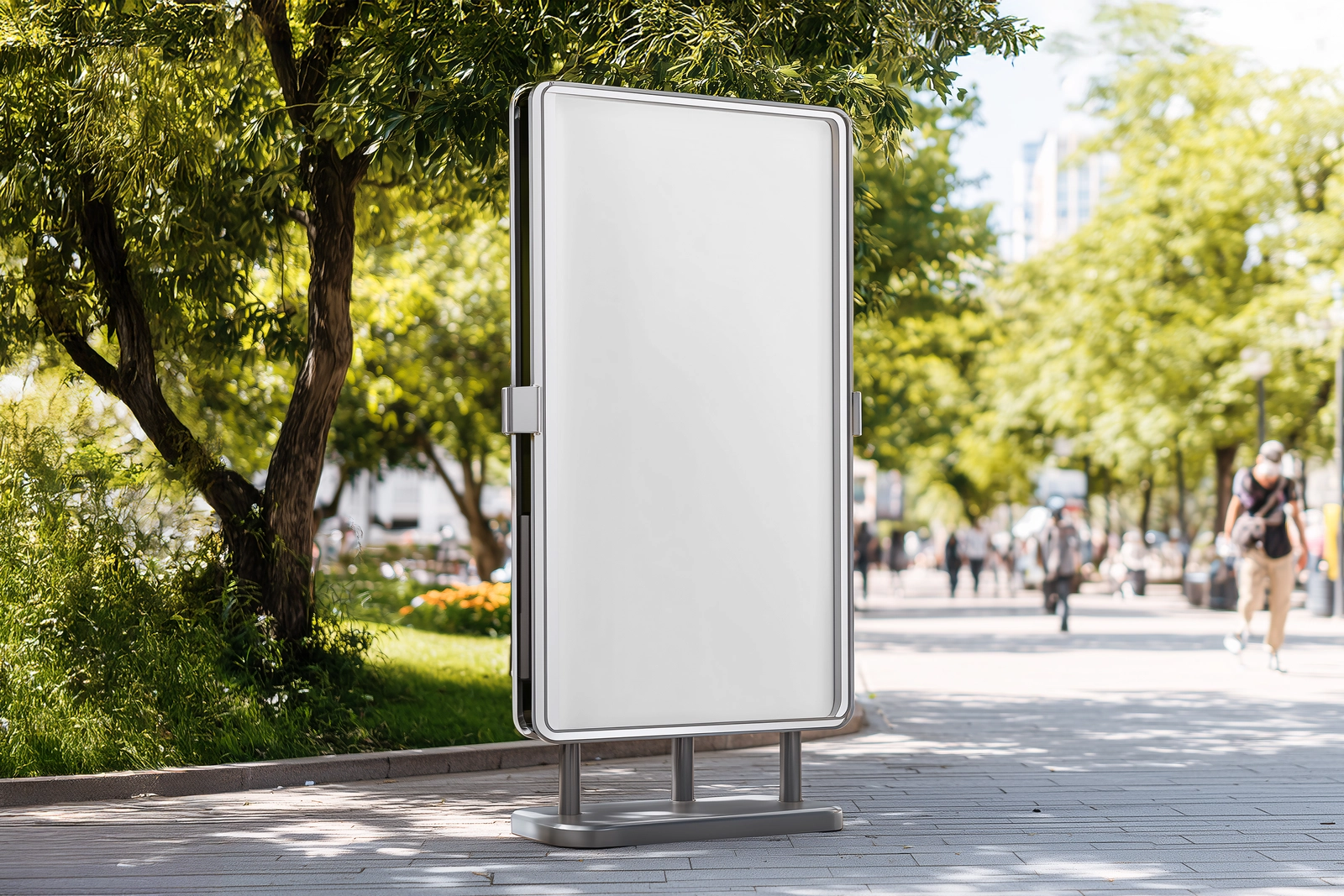 Free Street Billboard Mockup in Bright Outdoor Urban Park Scene