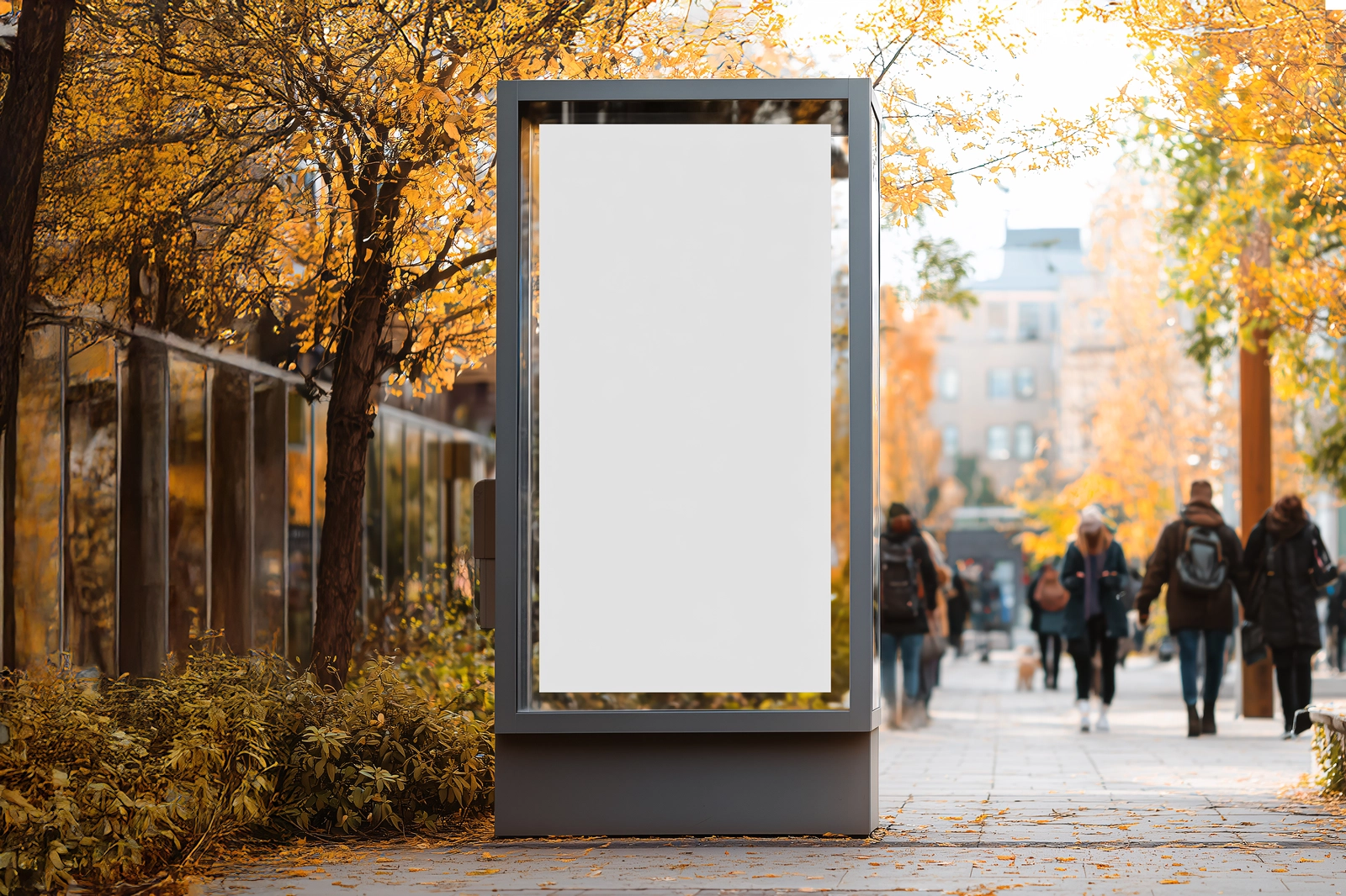 Free Outdoor Citylight Billboard Mockup on Autumn Street Scene