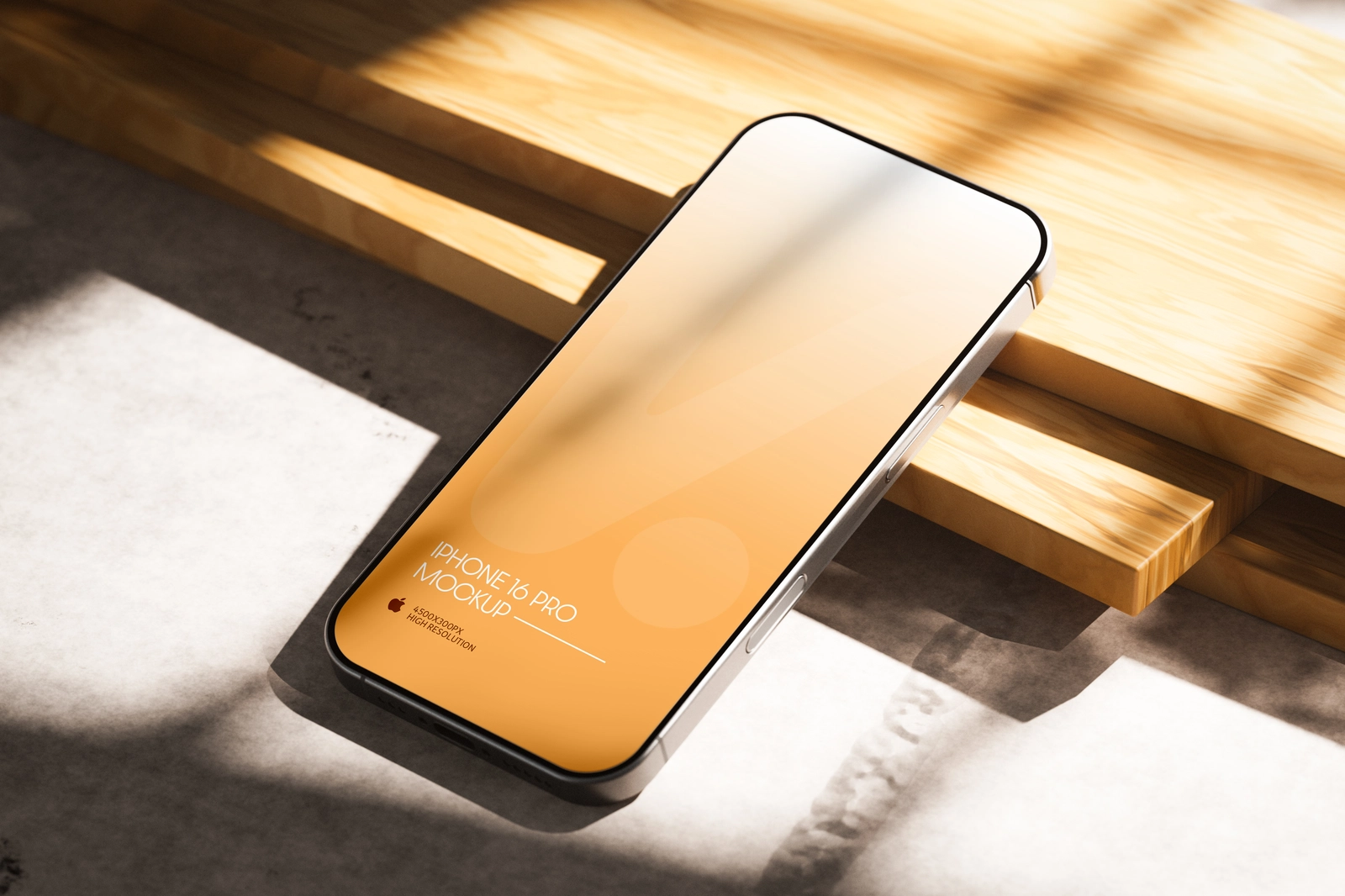 Free iPhone 16 Pro Mockup PSD On Wood