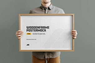 Minimal Wooden Frame Poster Mockup in Landscape Orientation Indoors
