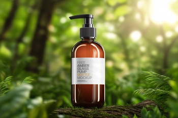 Free Amber Glass Pump Bottle Mockup – Eco Scene