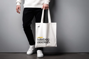Free Tote Bag Mockup Holding By Hand