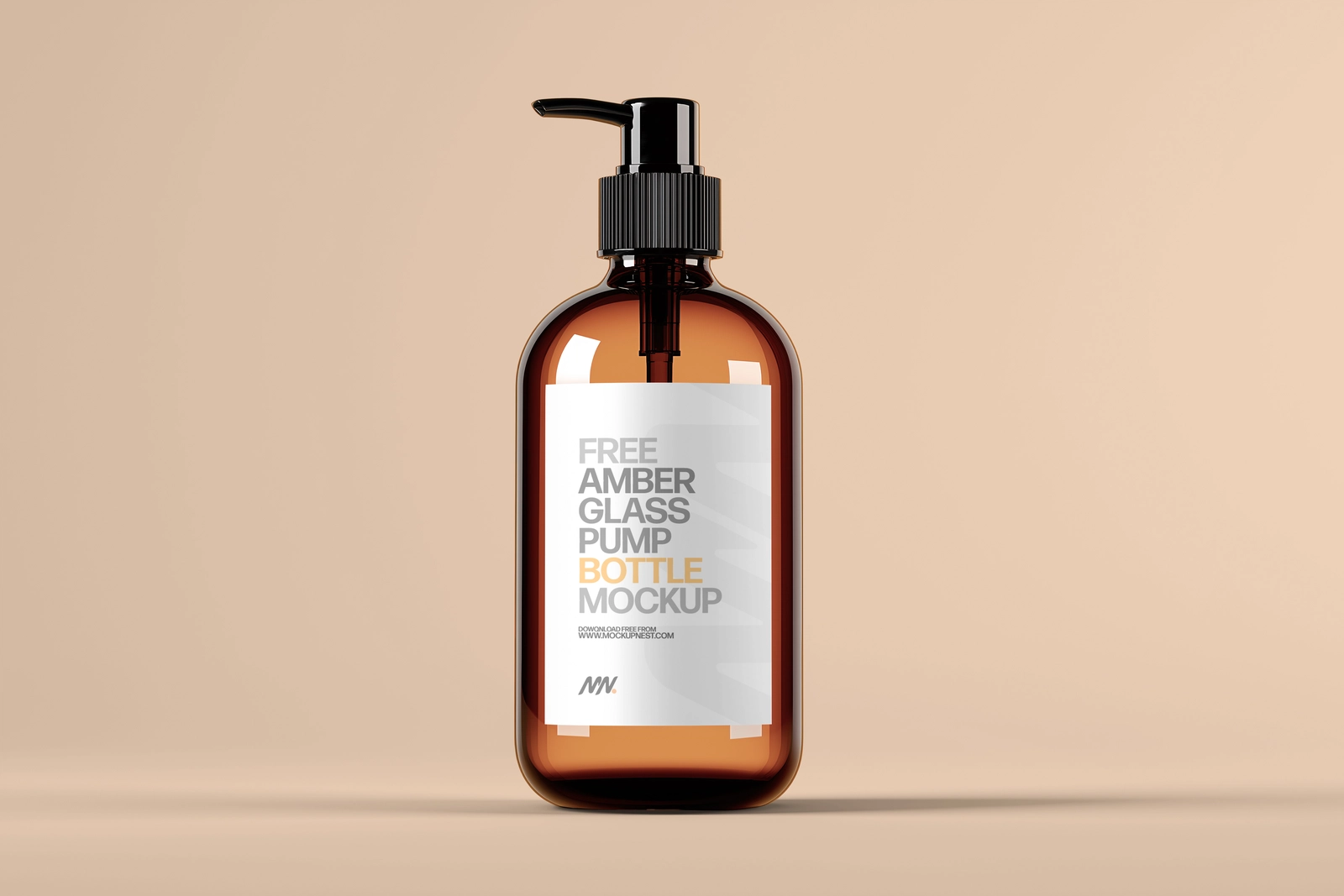 Free Amber Pump Bottle Mockup with Clean Studio Lighting