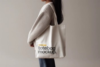 Free Tote Bag Mockup PSD Holding By a Kid