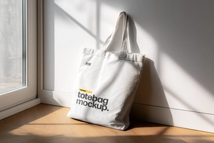 Free PSD Canvas Bag Mockup Beside Window Indoor
