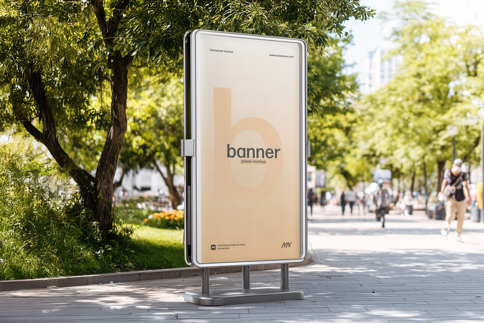 Free Street Billboard Mockup in Bright Outdoor Urban Park Scene