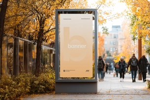 Free Outdoor Citylight Billboard Mockup on Autumn Street Scene