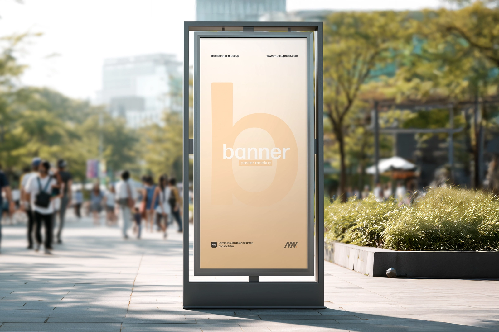 Free Outdoor City Billboard Mockup in Bright Urban Environment