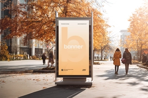 Free Street Billboard Mockup in Autumn City Park Scene