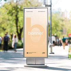 Free Outdoor Pedestal Billboard Mockup on Bright City Pathway