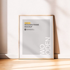 Free Minimal Wooden Frame Poster Mockup in Bright Sunlit Room