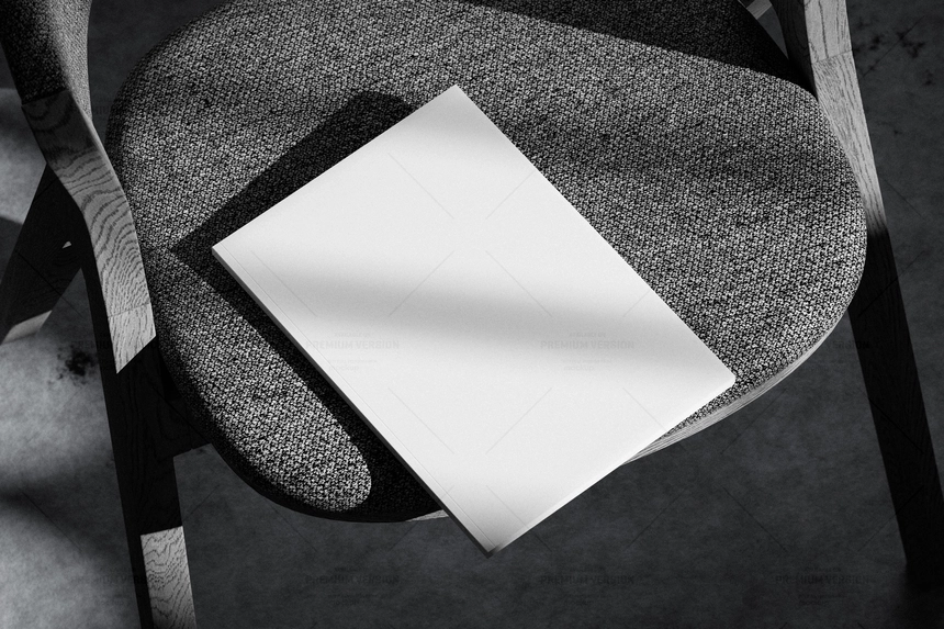 A4 Magazine Cover Mockup with Shadow Overlay on Chair