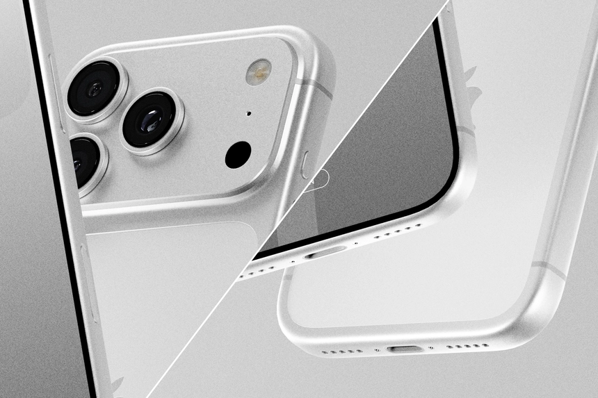 Free iPhone 17 Pro PSD Mockup Silver Color