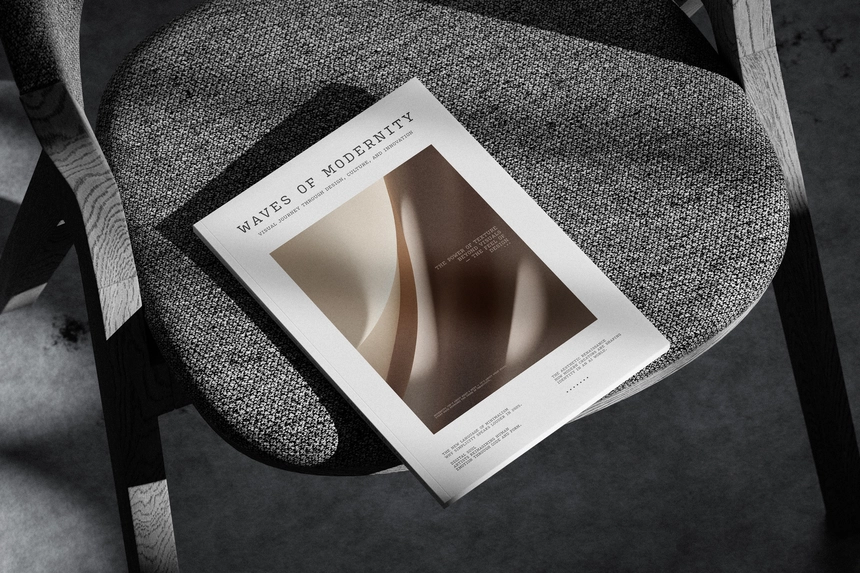 A4 Magazine Cover Mockup with Shadow Overlay on Chair