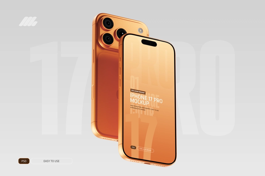 iPhone 17 Pro Mockup PSD Orange Color
