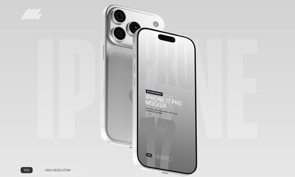 iPhone 17 Pro Mockup PSD Silver Color