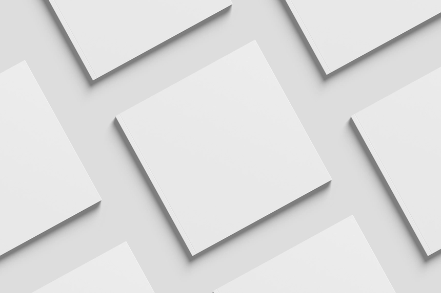 Square Magazine Cover Mockup Grid From Top View