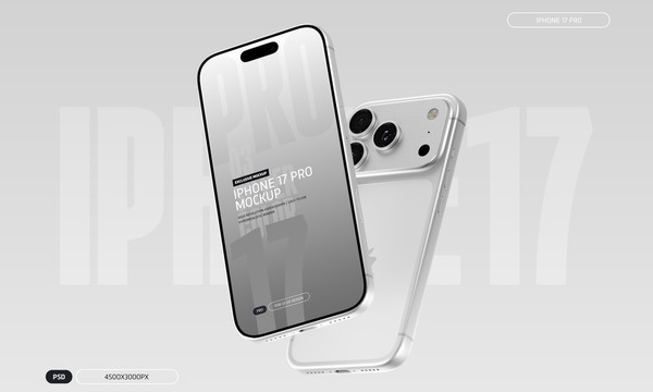 Free iPhone 17 Pro PSD Mockup Silver Color