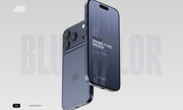 iPhone 17 Pro Mockup PSD Blue Color