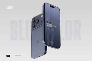 iPhone 17 Pro Mockup PSD Blue Color