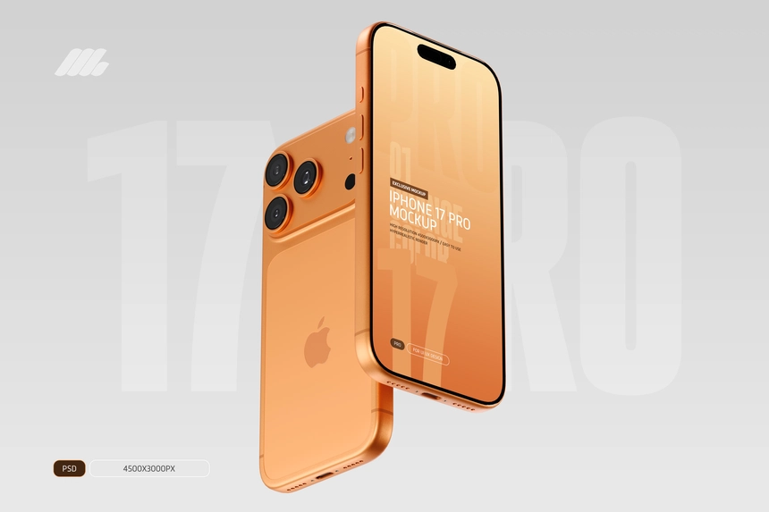 iPhone 17 Pro Mockup PSD Orange Color