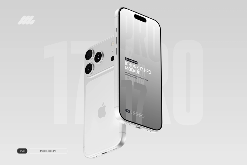 iPhone 17 Pro Mockup PSD Silver Color