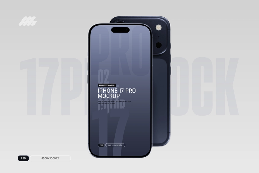 iPhone 17 Pro Mockup PSD Blue Color