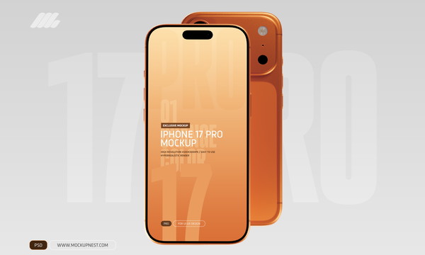 iPhone 17 Pro Mockup PSD Orange Color