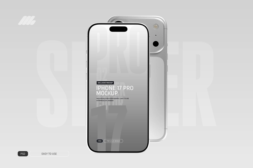 iPhone 17 Pro Mockup PSD Silver Color
