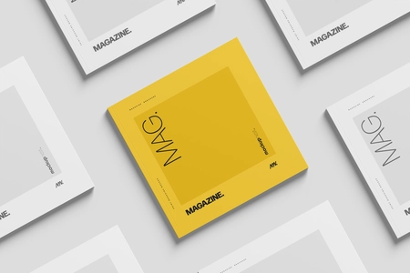 Square Magazine Cover Mockup Grid From Top View