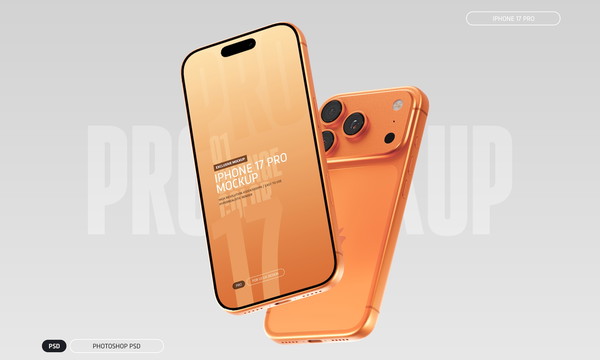 Free iPhone 17 Pro Mockup PSD Orange Color