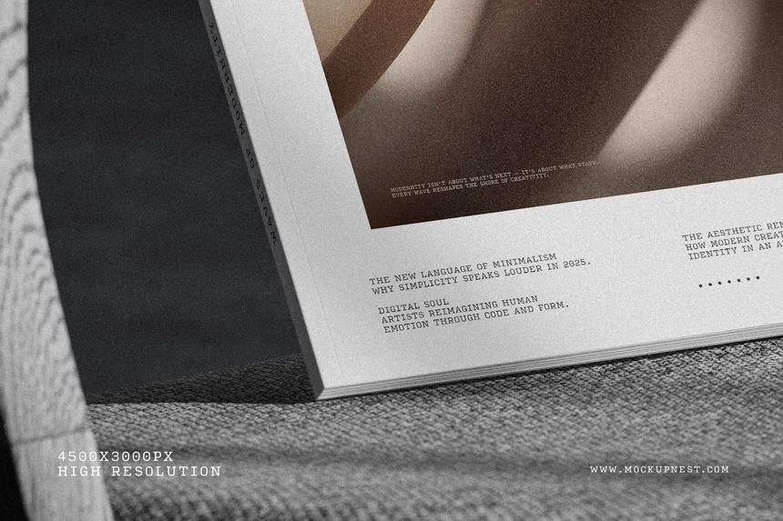 Free A4 Magazine Cover Mockup on Textured Fabric Chair