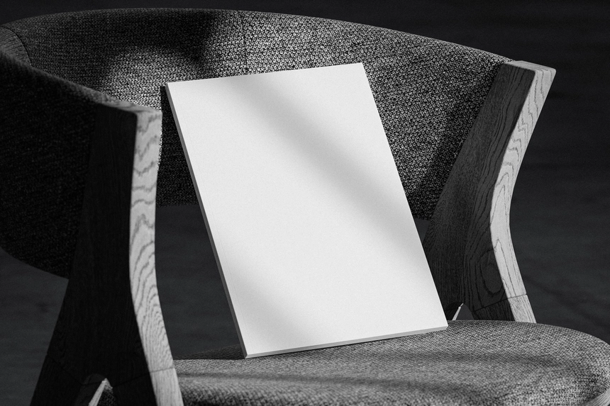 Free A4 Magazine Cover Mockup on Textured Fabric Chair