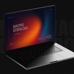 Free Macbook Mockup in Dark Studio Scene
