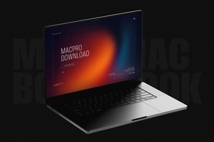 Free Macbook Mockup in Dark Studio Scene