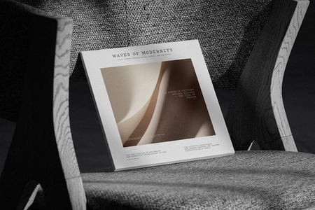 Free Square Magazine Cover Mockup on Textured Fabric Chair