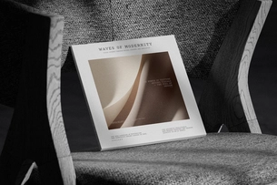 Free Square Magazine Cover Mockup on Textured Fabric Chair