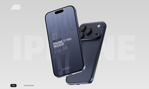 Free iPhone 17 Pro Mockup PSD Blue Color